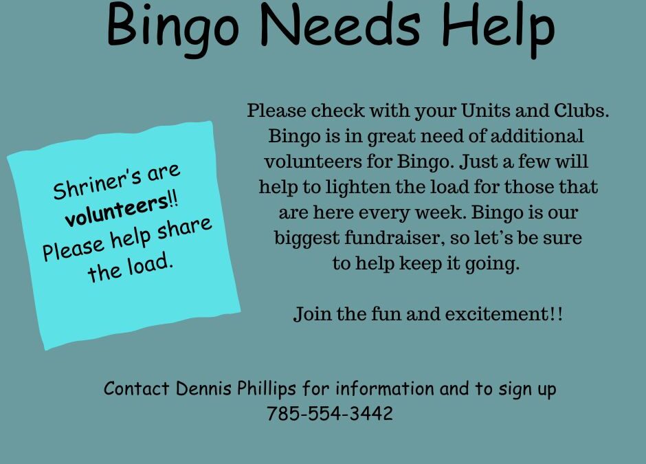 Bingo Volunteers Needed